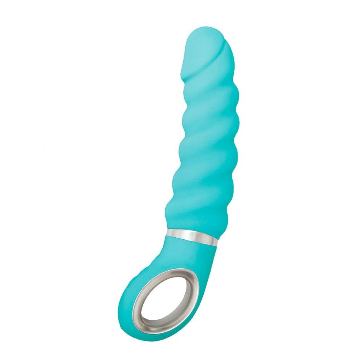 Бирюзовый витой вибратор Fun Toys  Gjack 2 - 22 см.