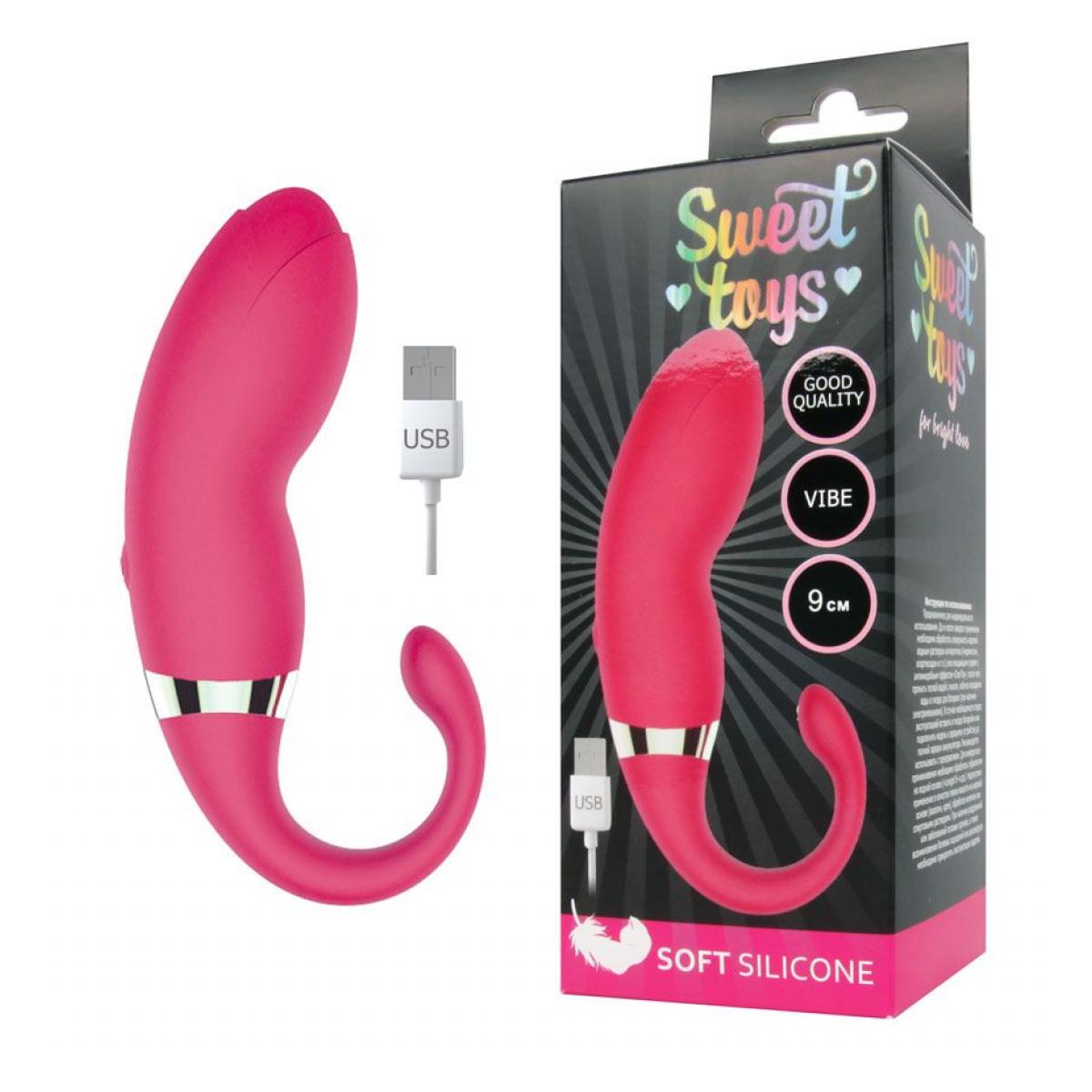 Розовый изогнутый вибромассажер Sweet Toys