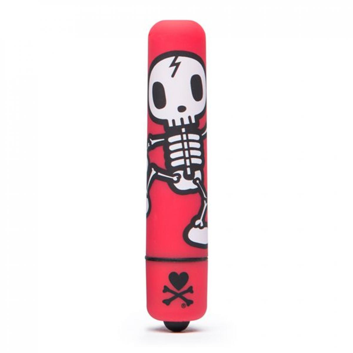 Красная вибропуля с забавным принтом MINI BULLET VIBRATOR JOLLY ROGER