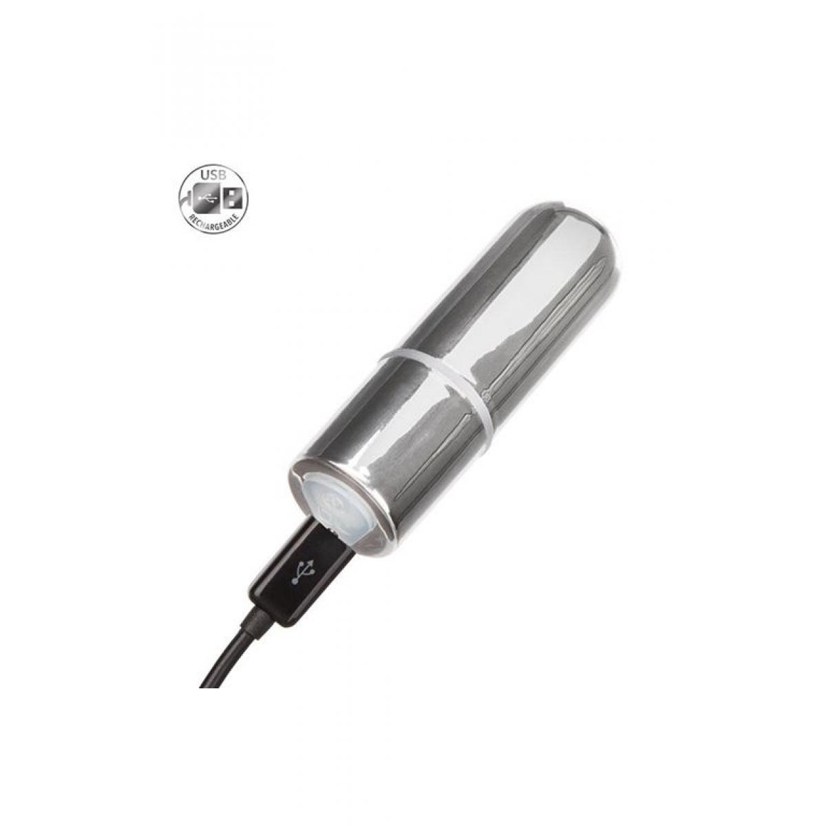 Серебристая перезаряжаемая вибропуля Rechargeable Mini Bullet