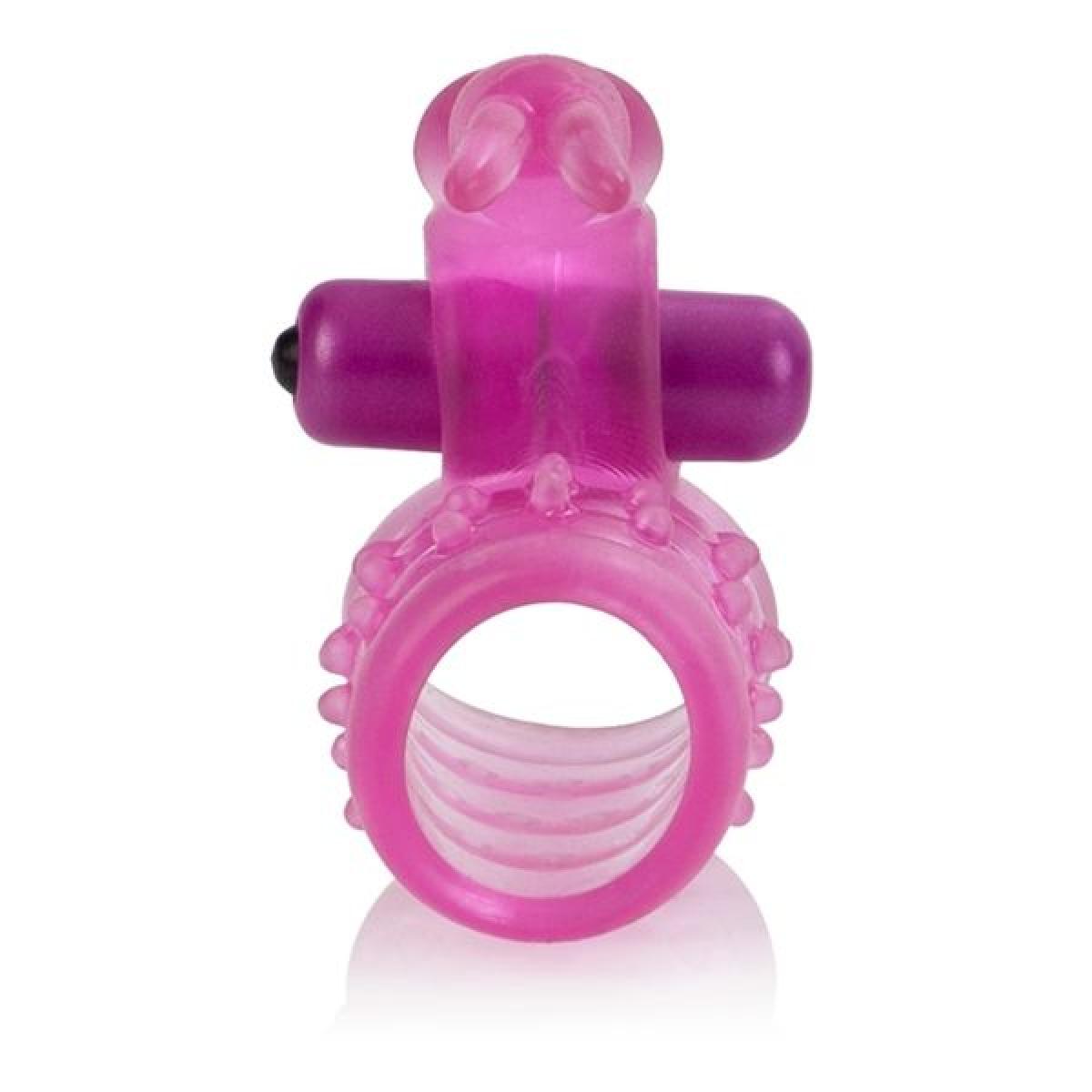 Розовое эрекционное кольцо с вибростимулятором клитора BASIC ESSENTIAL