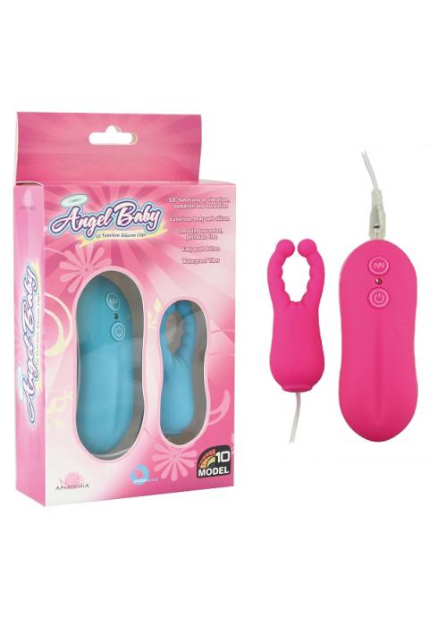 Розовый вибростимулятор с усиками Angel Baby NIpple Cock clips 