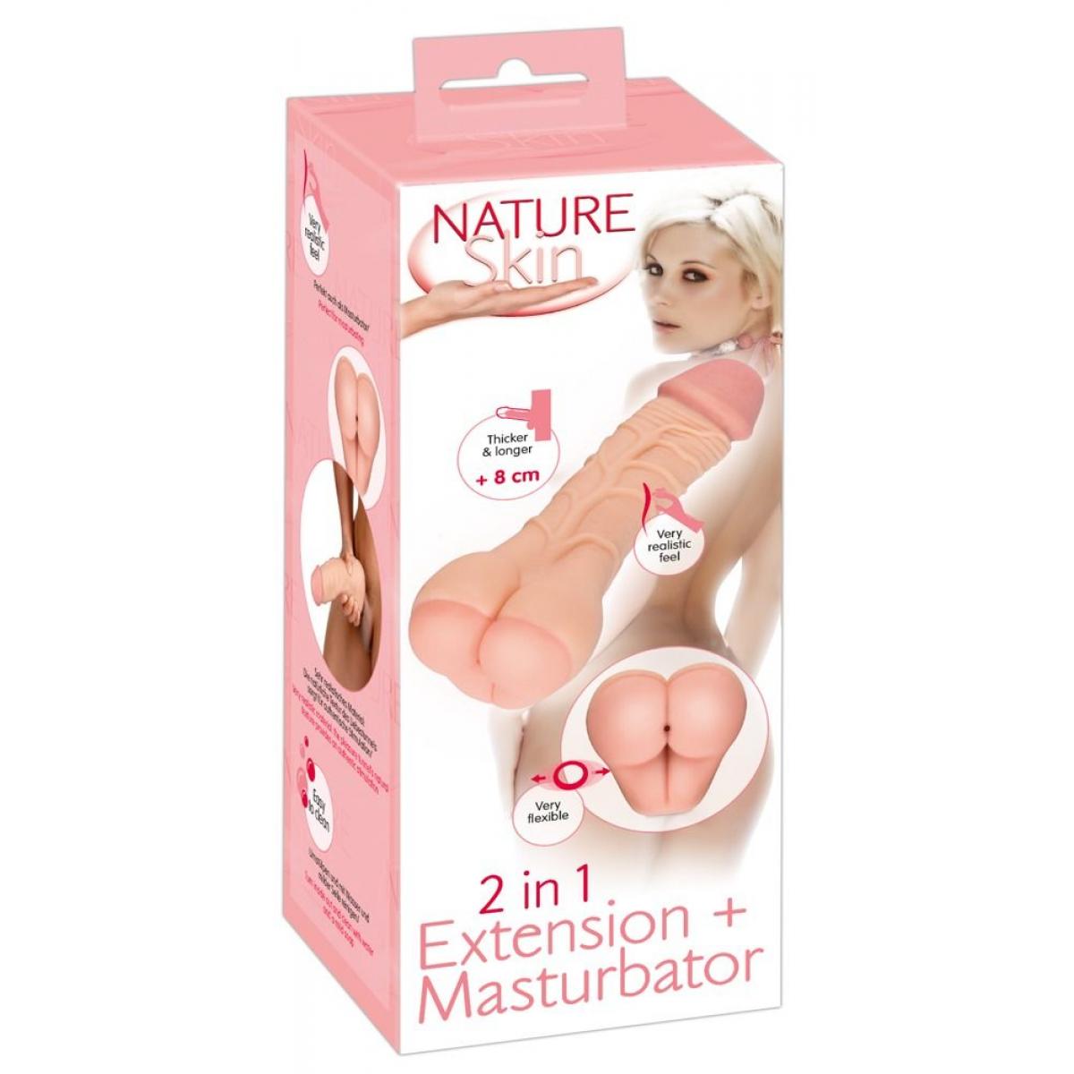 Телесная насадка-мастурбатор 2-in-1 Extension Masturbator - 21 см.