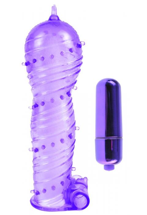 Фиолетовая вибронасадка Textured Sleeve   Bullet - 14 см.