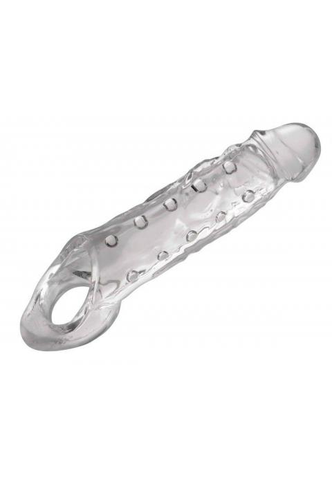 Прозразная закрытая насадка на пенис с поддержкой мошонки Clearly Ample Penis Enhancer - 22 см.