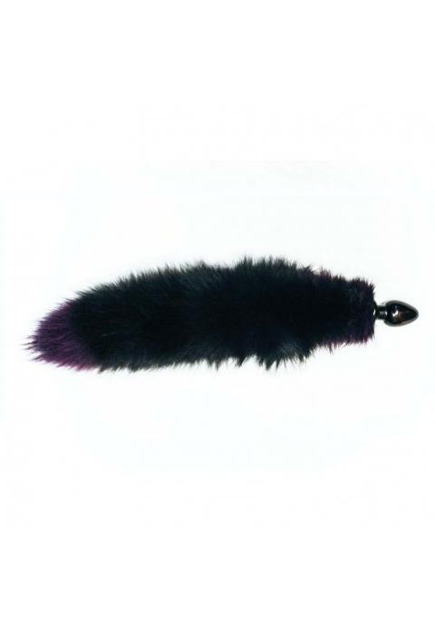 Анальная пробка черного цвета с фиолетовым лисьим хвостом