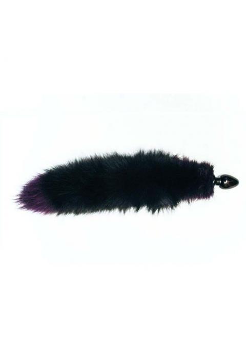 Черная анальная пробка с фиолетовым лисьим хвостом