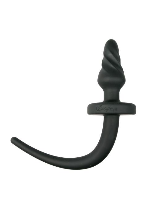 Черная витая анальная пробка Dog Tail Plug с хвостом