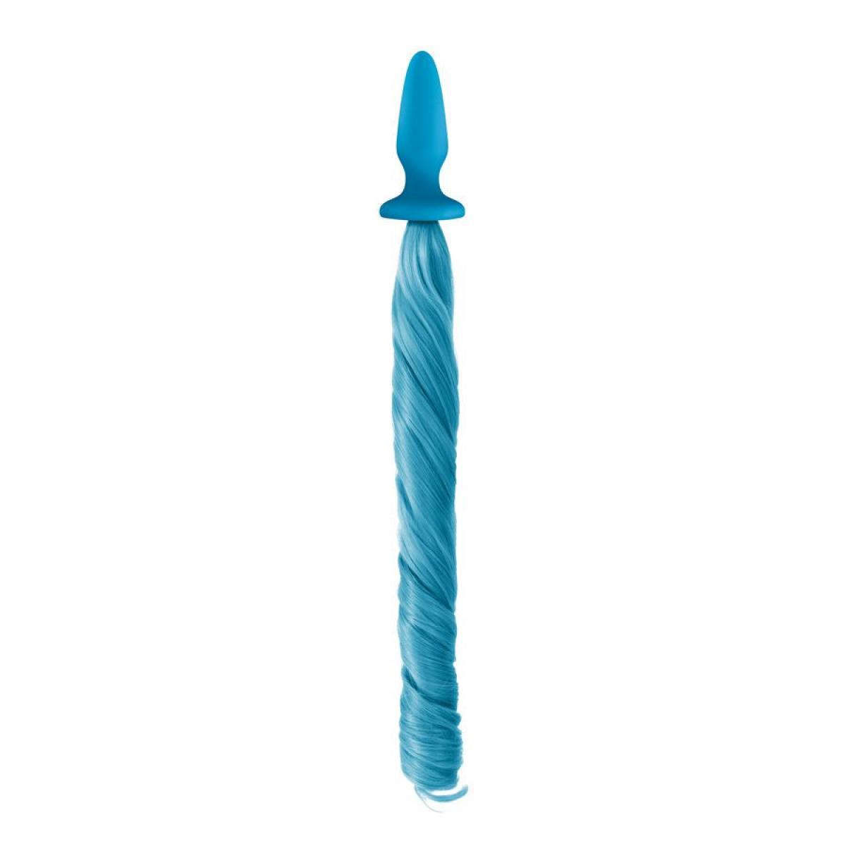 Голубая анальная пробка с голубым хвостом Unicorn Tails Pastel Blue