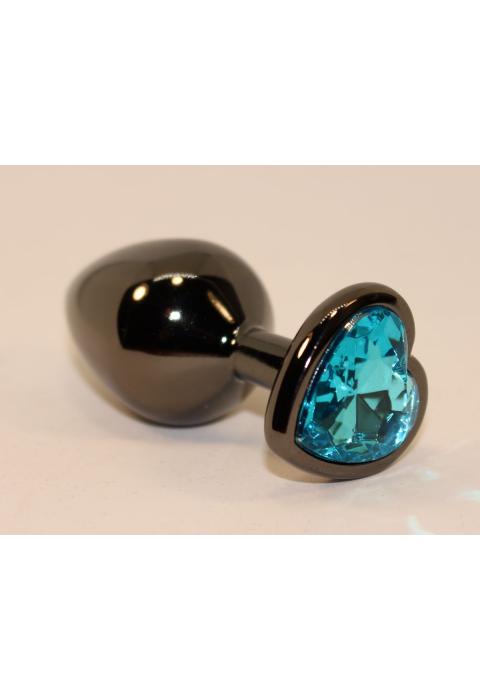 Чёрная пробка с голубым сердцем-кристаллом - 7 см.