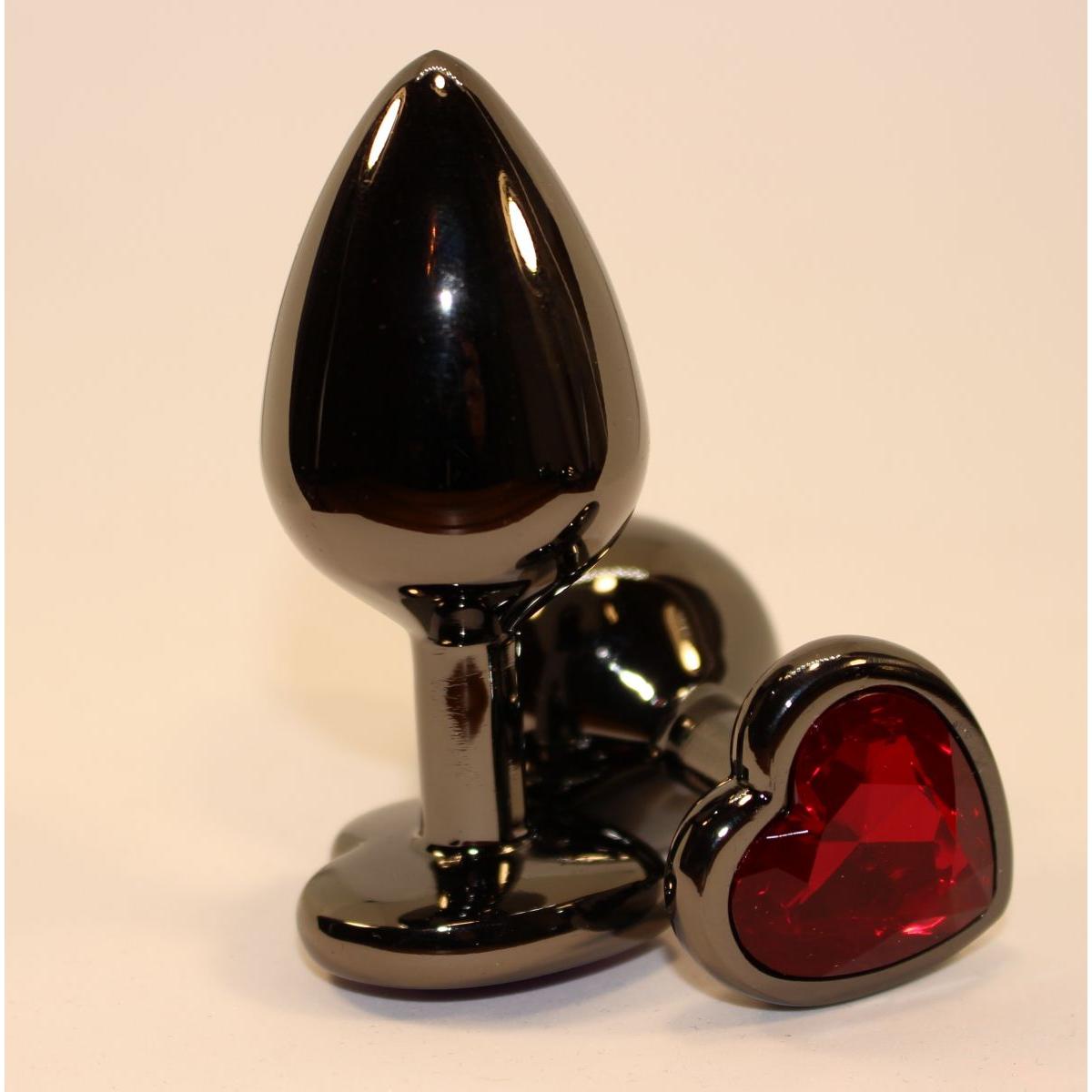 Чёрная пробка с красным сердцем-кристаллом - 7 см.