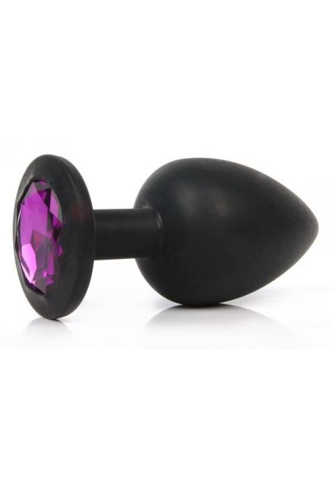 Чёрная силиконовая пробка с фиолетовым кристаллом размера L - 9,2 см.