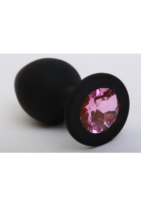 Чёрная силиконовая пробка с розовым стразом - 9,5 см.
