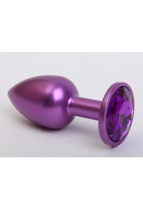 Фиолетовая анальная пробка с фиолетовым стразом - 7,6 см.