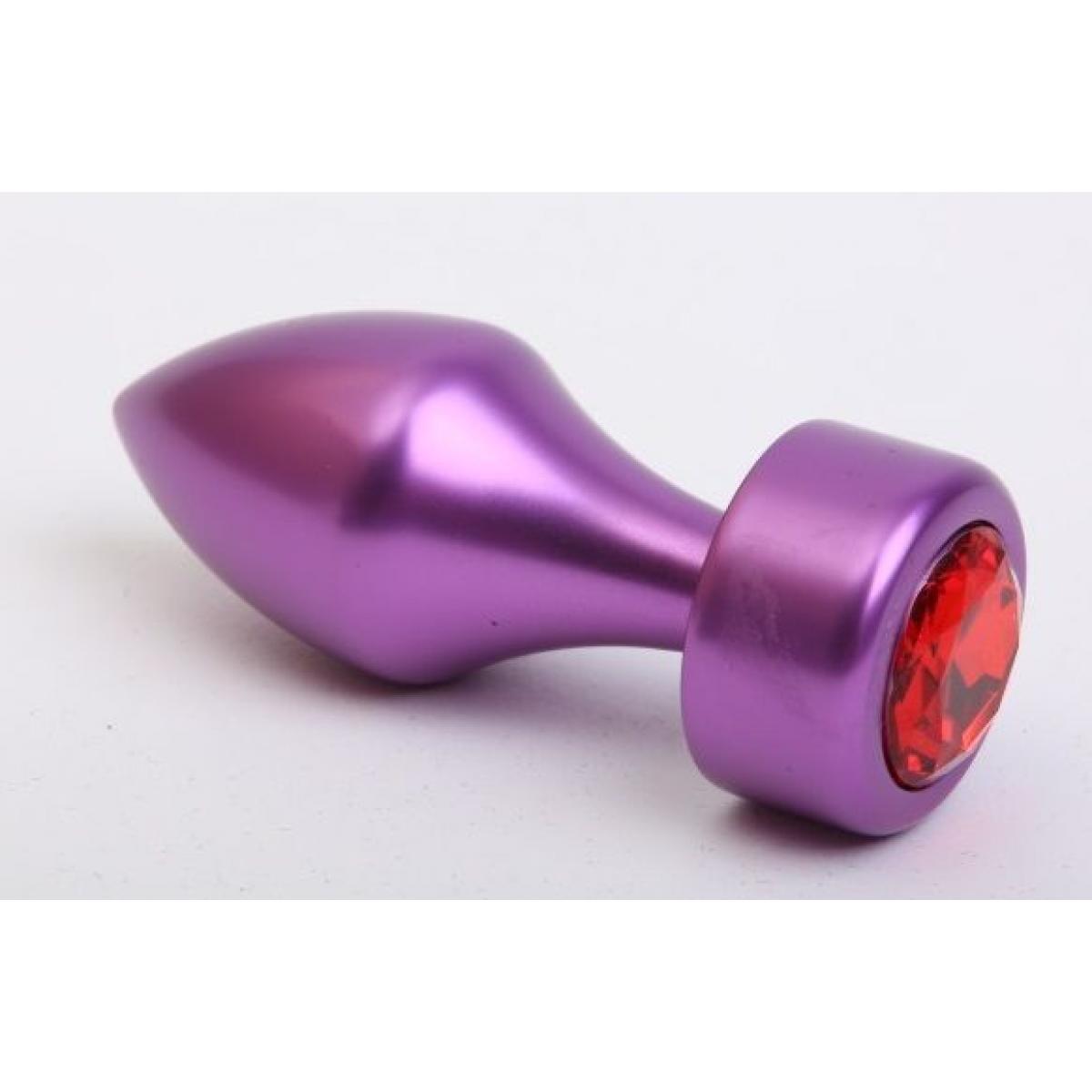 Фиолетовая анальная пробка с широким основанием и красным кристаллом - 7,8 см.