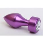 Фиолетовая анальная пробка с широким основанием и прозрачным кристаллом - 7,8 см.