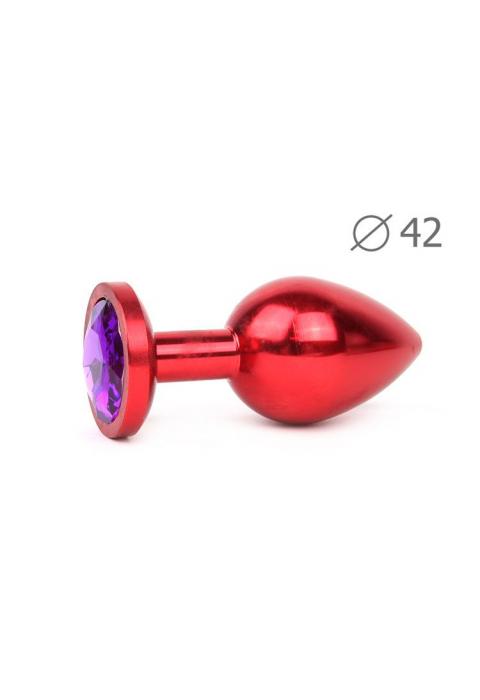 Коническая красная анальная втулка с кристаллом фиолетового цвета - 9,3 см. 
