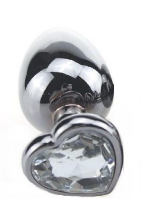 Малая серебристая пробка с прозрачным кристаллом-сердечком - 7,5 см.