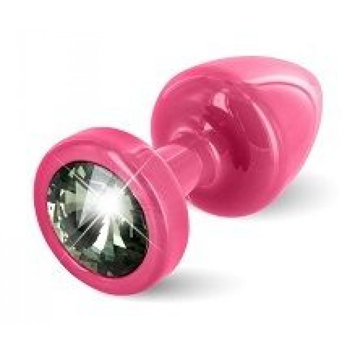 Розовая пробка с чёрным кристаллом ANNI round Pink T1 Black Diamond - 6 см.