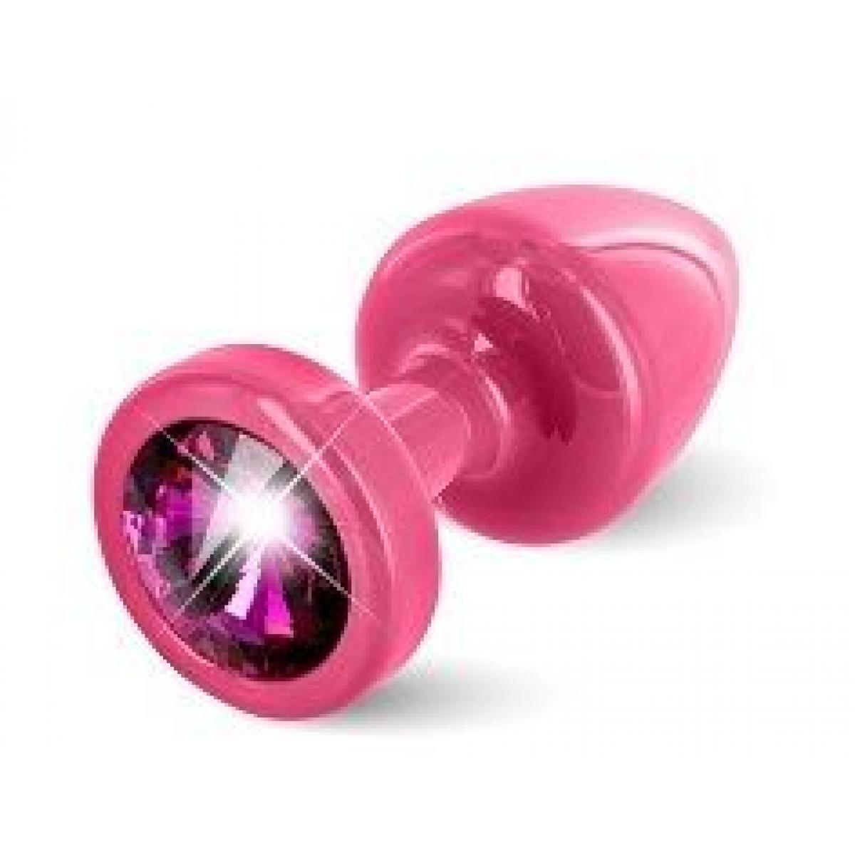 Розовая пробка с малиновым кристаллом ANNI round Pink T1 Fuschia - 6 см.