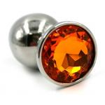 Серебристая средняя анальная пробка с жёлтым кристаллом - 8 см.