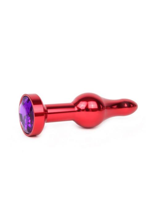Удлиненная шарикообразная красная анальная втулка с кристаллом фиолетового цвета - 10,3 см.