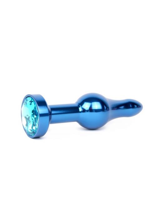 Удлиненная шарикообразная синяя анальная втулка с голубым кристаллом - 10,3 см.