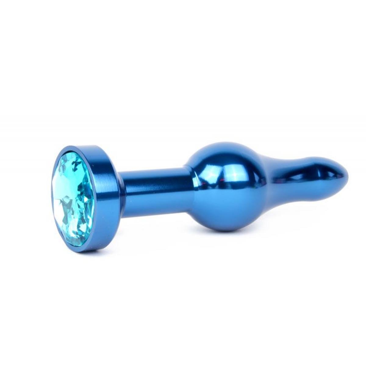 Удлиненная шарикообразная синяя анальная втулка с голубым кристаллом - 10,3 см.