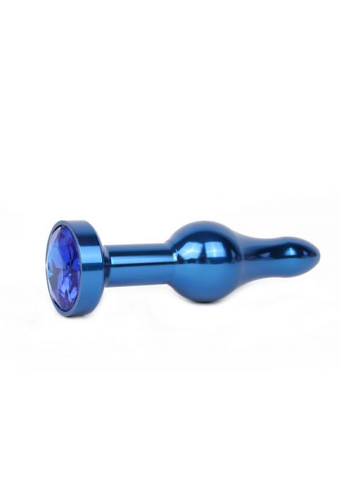Удлиненная шарикообразная синяя анальная втулка с синим кристаллом - 10,3 см.