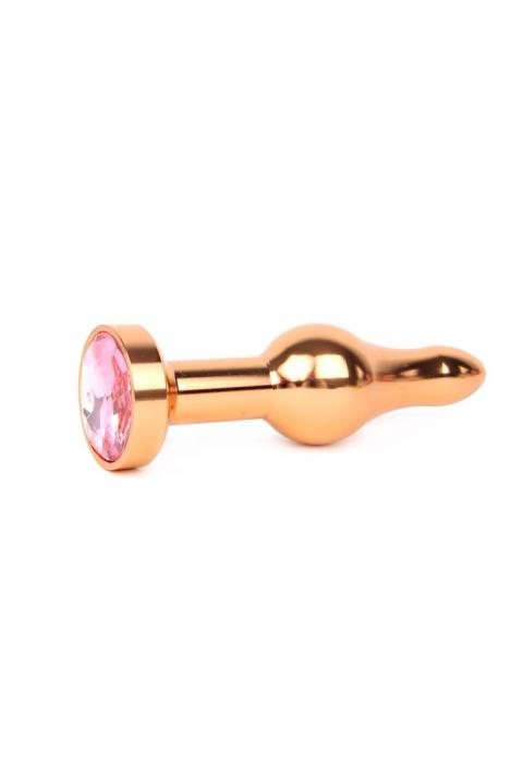 Удлиненная шарикообразная золотистая анальная втулка с розовым кристаллом - 10,3 см.