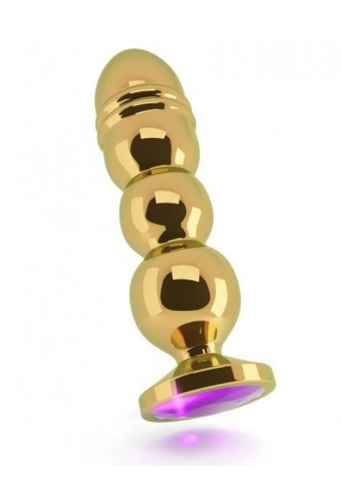 Золотистая фигурная анальная пробка R10 RICH Gold/Purple с фиолетовым кристаллом - 14,5 см. Золотистая фигурная анальная пробка R10 RICH Gold/Purple с фиолетовым кристаллом - 14,5 см.