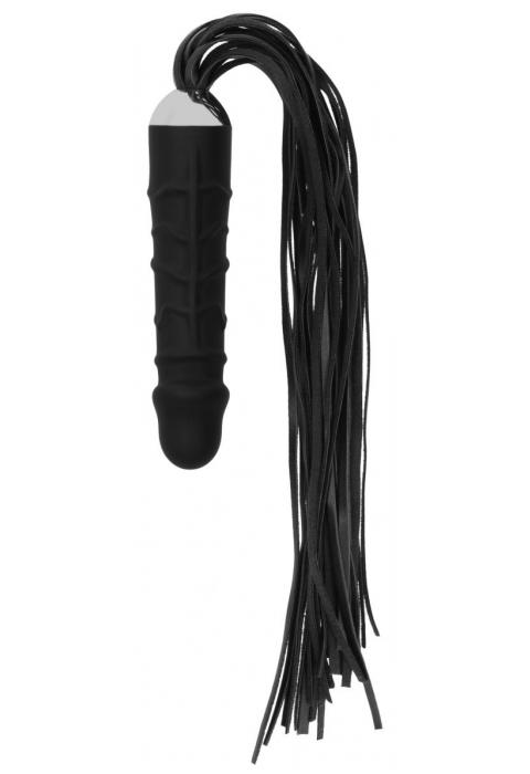 Черная плеть с рукоятью-фаллосом Whip with Realistic Silicone Dildo - 45,5 см.