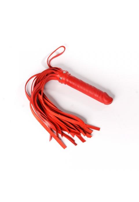 Красная плеть  Ракета А  с рукоятью из латекса и хвостами из кожи - 50 см.