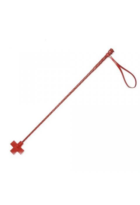 Красный кожаный стек с крестообразным наконечником - 70 см.
