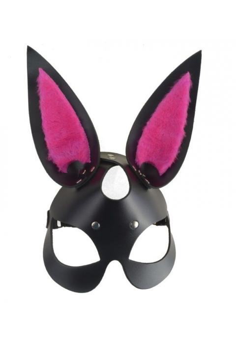Черная маска  Зайка  с розовыми меховыми вставками