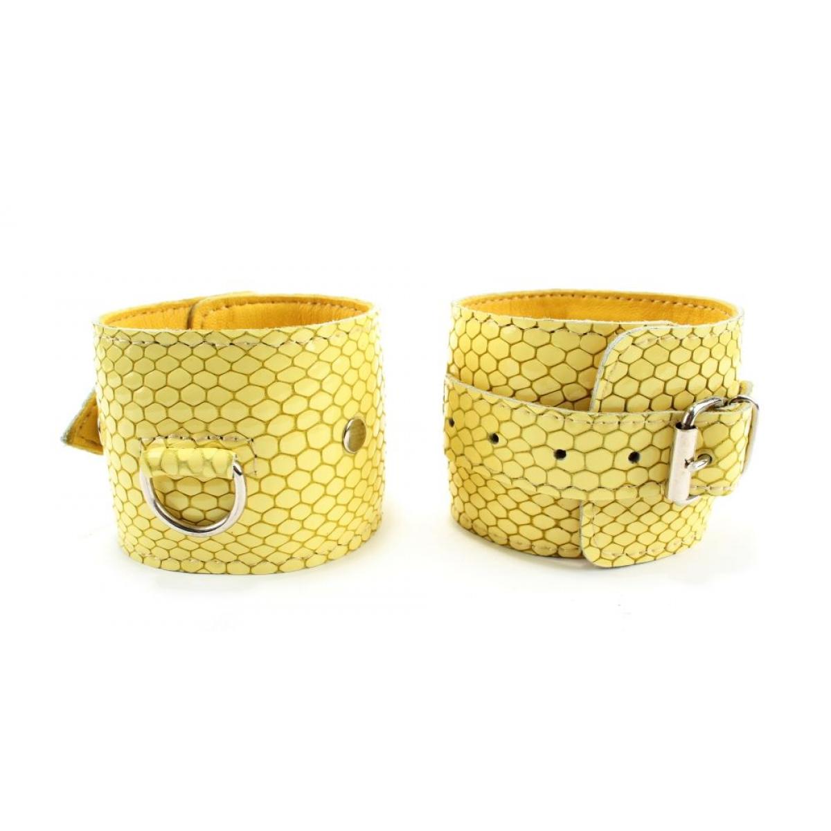 Кожаные наручники  Желтый питон 
