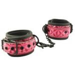 Розово-чёрные кожаные наручники Wrists Cuffs с геометрическим узором