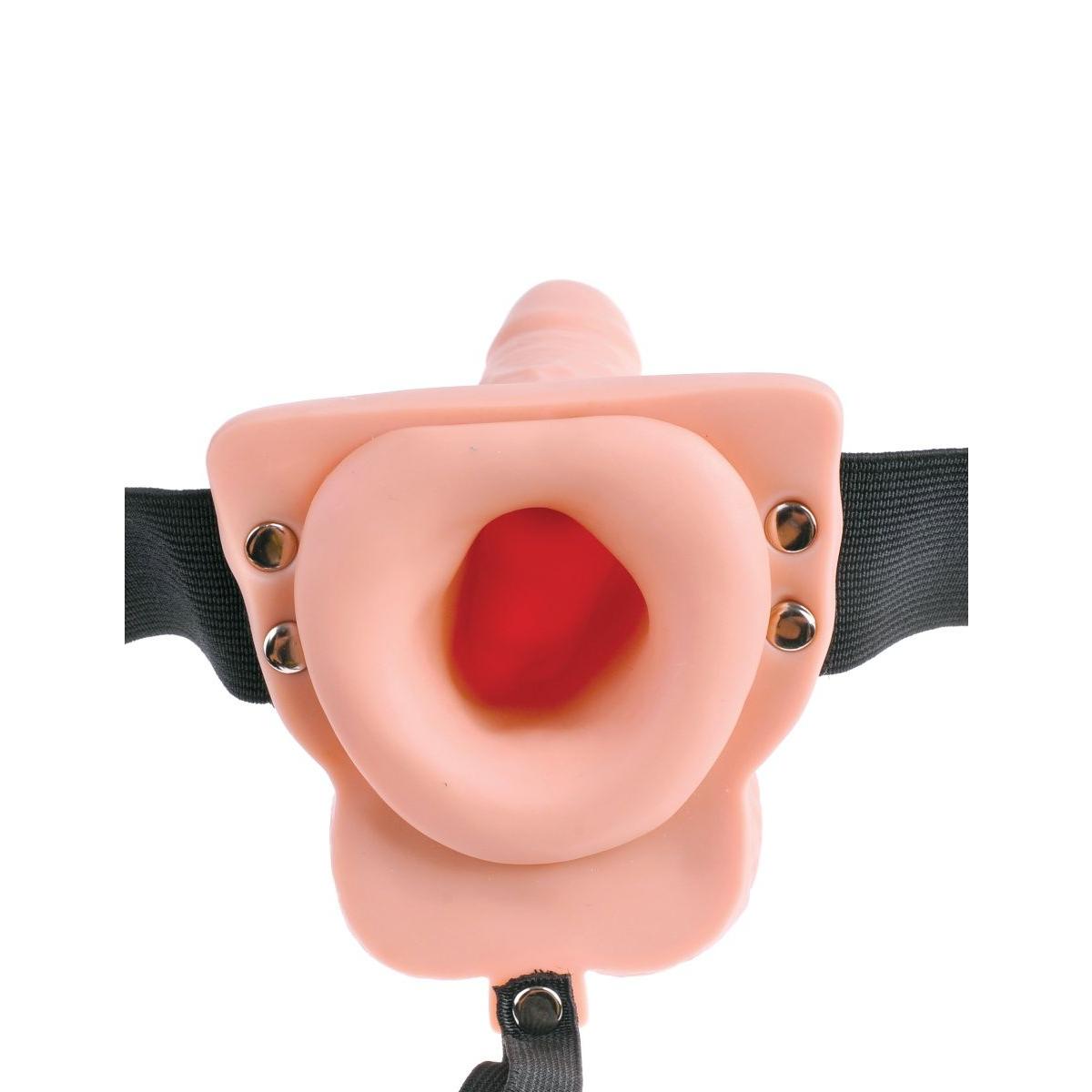 Телесный перезаряжаемый вибрострапон 6  Hollow Rechargeable Strap-On Remote - 17,5 см.