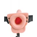 Телесный перезаряжаемый вибрострапон 6  Hollow Rechargeable Strap-On Remote - 17,5 см.