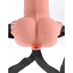 Телесный перезаряжаемый вибрострапон 6  Hollow Rechargeable Strap-On Remote - 17,5 см.