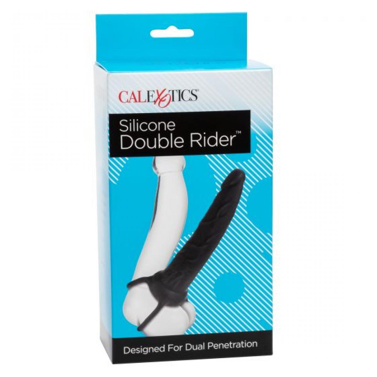 Чёрная насадка на фаллос для двойного проникновения Silicone Double Rider - 14 см.