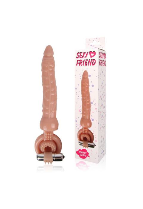 Телесная насадка на член Sexy Friend для двойного проникновения - 18 см.