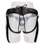 Черные трусики O-ring для страпона Leather Strap-on Harness