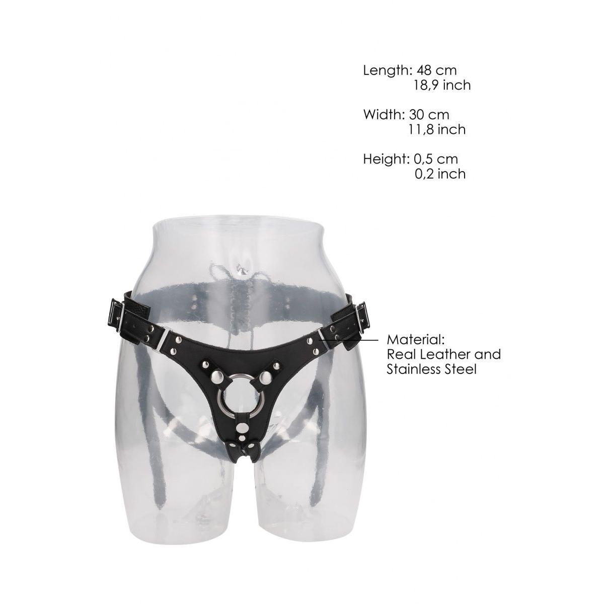 Черные трусики O-ring для страпона Leather Strap-on Harness
