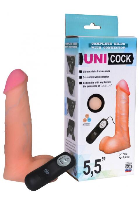 Фаллическая насадка Харнесс UNICOCK 5,5  с вибрацией - 17 см.