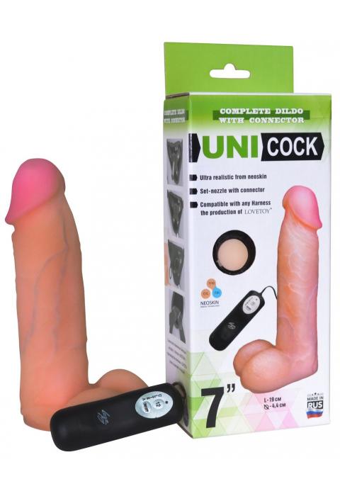 Фаллическая насадка Харнесс UNICOCK 7  с вибрацией - 19 см.