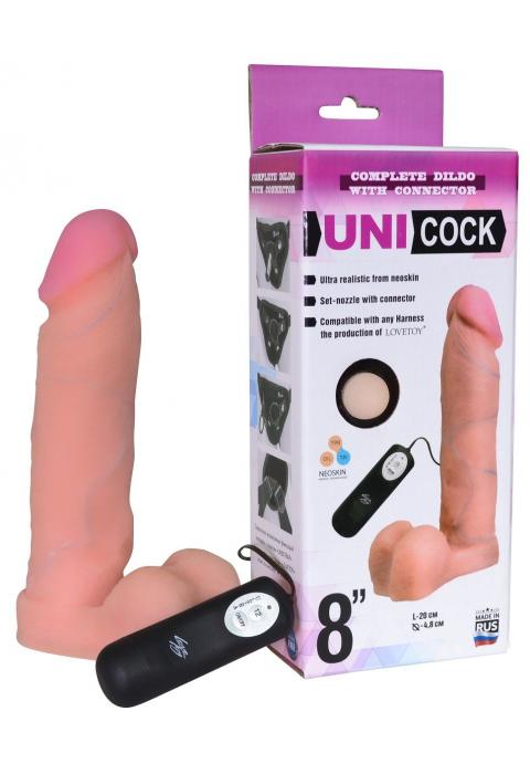 Фаллическая насадка Харнесс UNICOCK 8  с вибрацией - 20 см.
