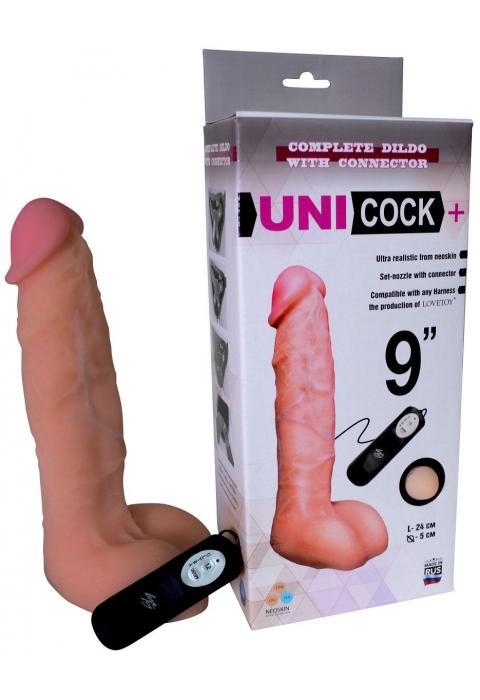 Фаллическая насадка Харнесс UNICOCK 9  с вибрацией - 24 см.