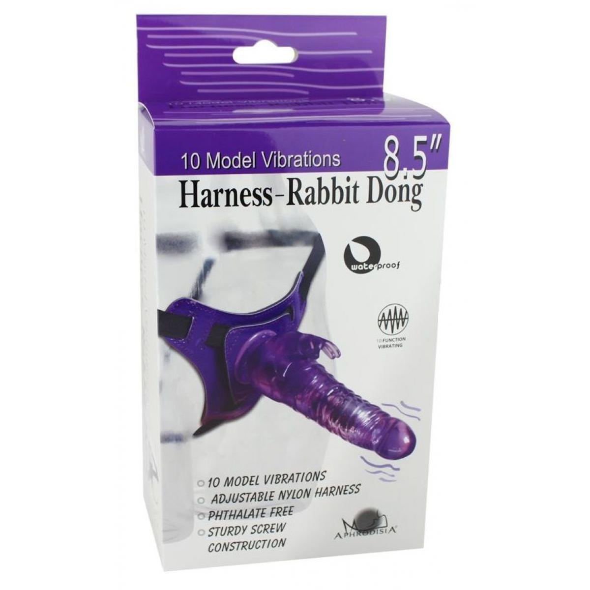 Фиолетовый страпон 10 Mode Vibrations 8.5  Harness Rabbit Dong - 19 см.