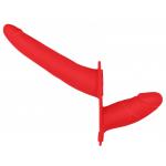 Красный двойной страпон Adjustable на ремешках - 16 см.